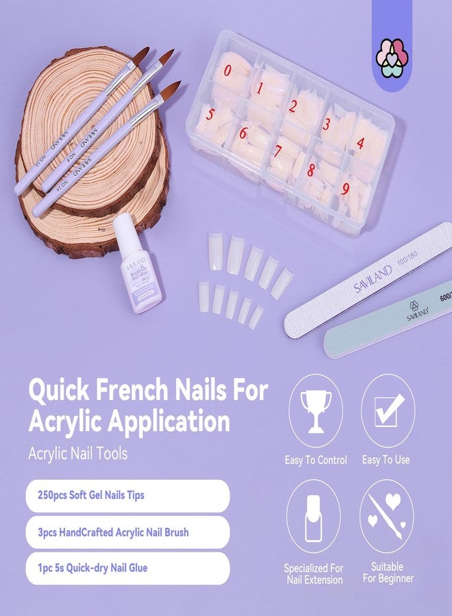 SAVILAND Acrylic Nail Tips with Acrylic Nail Brush: Strong Nail Glue and 10 Sizes Half Cover French Nails Tips Manicure Brush Size 8/10/14 with Box Art At Home DIY - Image 2